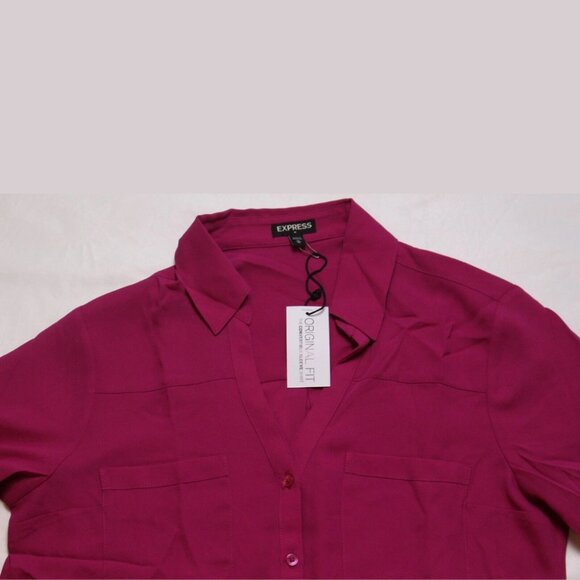 Express Womens Long Sleeve V-Neck Button Down Shirt Pink Top Blouse Size M NWOT - Picture 4 of 6